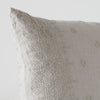 Ines Throw Pillow | Fog | Close-up of pillow corner, showcasing the embroidery pattern detail.