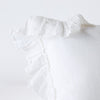 Linen Whisper Sham | White | Corner detail close-up showcasing slight translucence of ruffle trim detail.