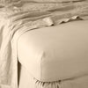 Linen Fitted Sheet | Honeycomb | close up of fitted sheet with matching rumpled flat sheet - corner view.