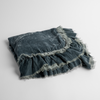 Loulah Baby Blanket | Mineral | an overhead shot of a folded silk velvet baby blanket with a raw-edged eyelash ruffle detail.