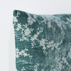 Lynette Throw Pillow | Eucalyptus | Corner detail close-up, highlighting two-tone embroidery and linen back.