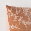 Lynette Throw Pillow | Rouge | Corner detail close-up, highlighting two-tone embroidery and linen back.