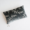 Lynette Throw Pillow | Fog | overhead of 15x24 embroidered silk velvet pillow against a white background