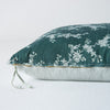 Lynette Sham | Eucalyptus | Close-up side vew featuring brass zipper with charmeuse pull, and linen back.