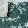 Lynette Blanket | Eucalyptus | Close up of blanket, with a corner turned back to showcase the linen back - overhead view.