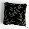 Lynette Throw Pillow | Juniper | embroidered silk velvet square pillow shot from overhead against a white background.