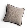 Vienna Throw Pillow | Fog | cotton chenille jacquard 18x18 pillow shown from overhead to display the pillow's face and silk velvet trim — overhead against a white background.