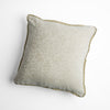 Vienna Throw Pillow | Parchment | cotton chenille jacquard 18x18 pillow shown from overhead to display the pillow's face and silk velvet trim — overhead against a white background.