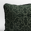 Vienna Sham | Juniper | a close up of a cotton chenille pillow corner showing off its pattern and silk velvet trim.