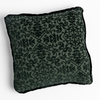 Vienna Throw Pillow | Juniper | cotton chenille jacquard 18x18 pillow shown from overhead to display the pillow's face and silk velvet trim — overhead against a white background.