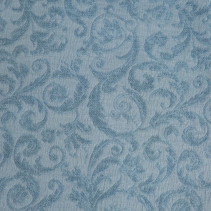 Adele Coverlet | Tahoe Blue | A close-up of cotton damasque fabric in the colorway, Tahoe Blue, a saturated blue like a crystal clear sky.