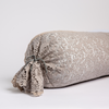 Allora Lace Throw Pillow | Fog | one end of a lace boslter cover on a winter white liner against a white background.