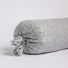 Allora Lace Throw Pillow | Mineral | one end of a lace boslter cover on a winter white liner against a white background.
