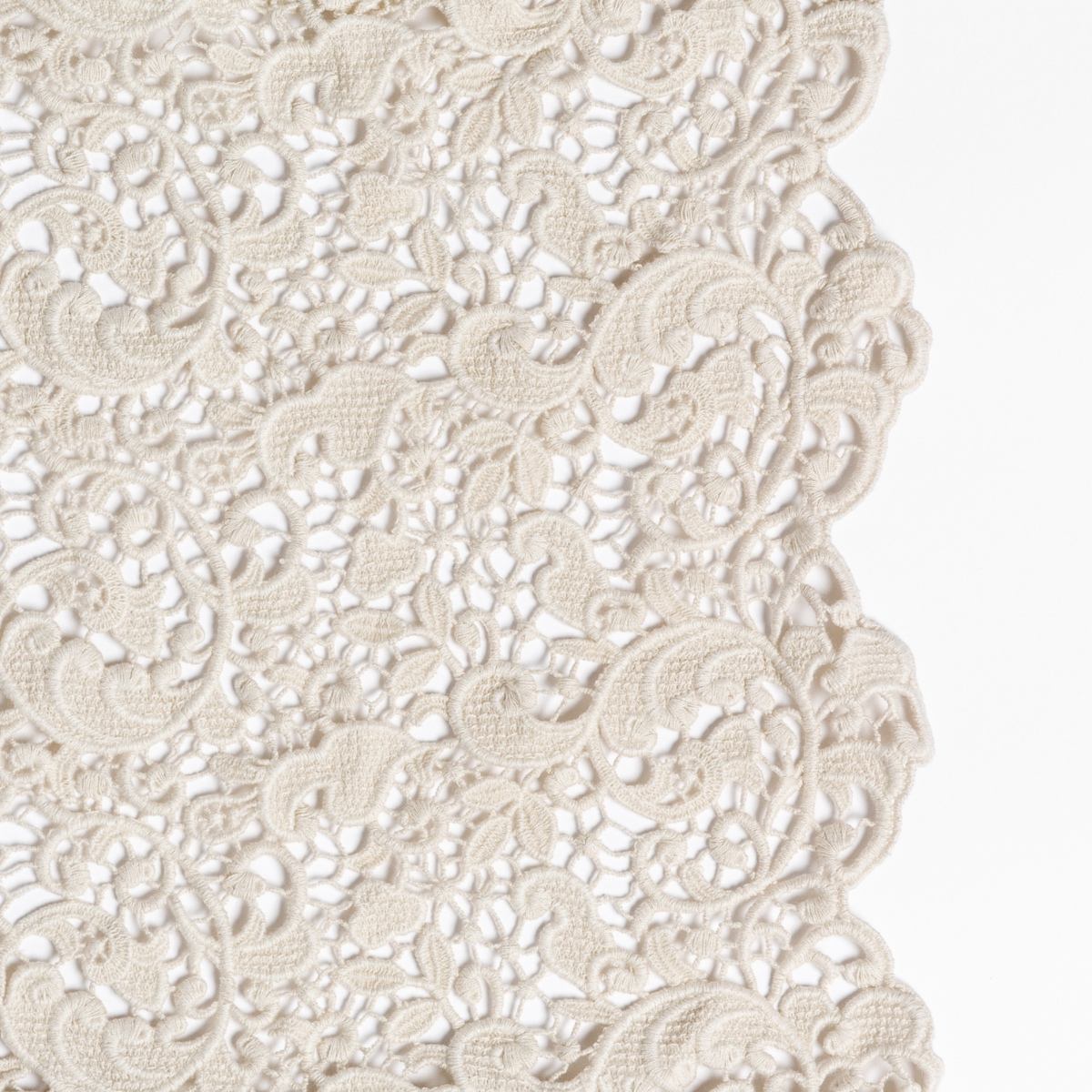Allora Lace Pillowcase (Single) | Parchment | a close up of cotton all-over lace with a scalloped edge.