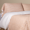 Allora Lace Pillowcase (Single) | Pearl | a pair of cotton lace pillowcase covers on winter white liners shown on a bed dressed in winter white linen with a matching cotton lace bed scarf.