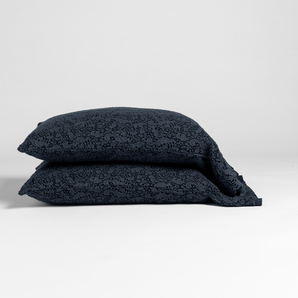 Allora Lace Pillowcase (Single) | Slate | cotton lace pillowcase pair shown against a plain white background.