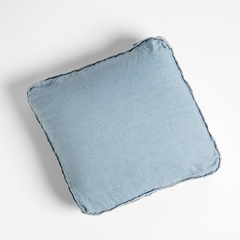 Austin Throw Pillow | Tahoe Blue | midweight linen 18x18 inch throw pillow shot from overhead against a white background.