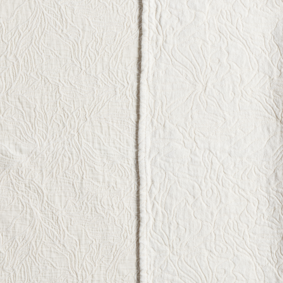 Georgia Bedspread | Natural | a close up and side-by-side of the chenille and cotton jacquard pattern from the Georgia collection.