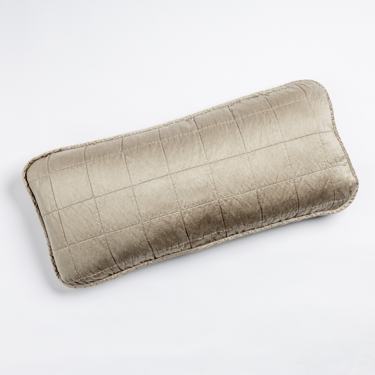 Sel Throw Pillow | Moonlight | An overhead shot of a square-quilted rectangle throw pillow in moonlight, a saturated, cool, mid-dark grey tone, against a white background.