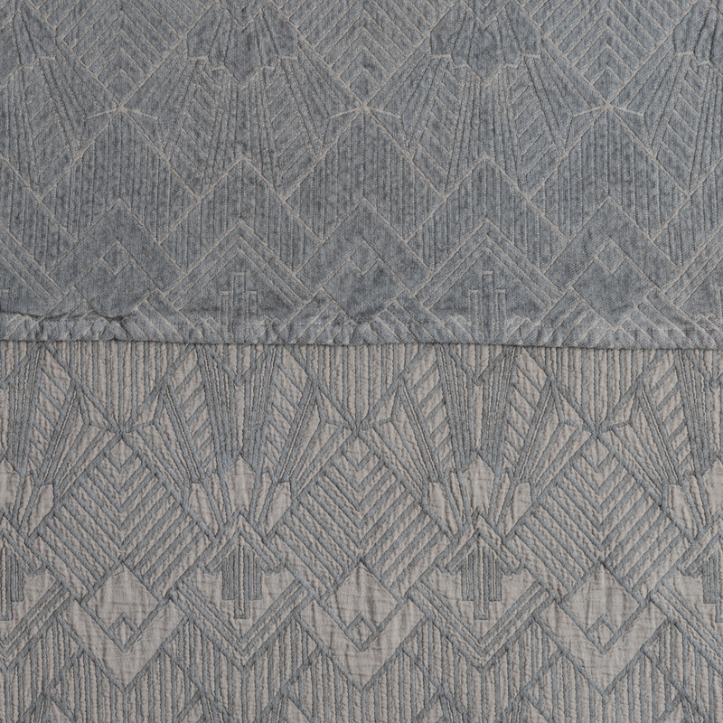 The Trettino Collection | Fog | a close-up showing the chenille jacquard on the top half and cotton jacquard on the bottom in fog, a midtone grey.