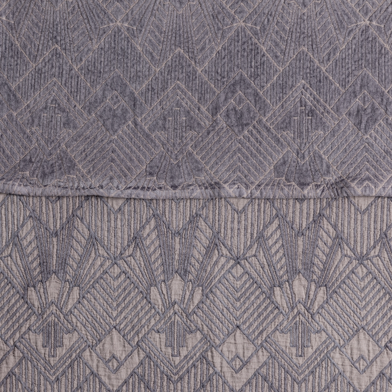 The Trettino Collection | French Lavender | a close-up showing the chenille jacquard on the top half and cotton jacquard on the bottom in french lavender, a dusty pale purple.