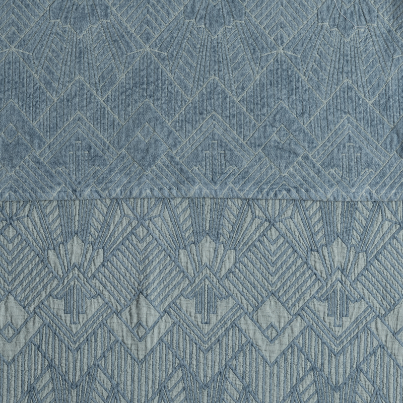The Trettino Collection | Tahoe Blue | a close-up showing the chenille jacquard on the top half and cotton jacquard on the bottom in tahoe blue - a true blue hue.