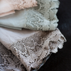 Mattine Guest Towel | a close up of the mattine lace trimming linen guest towels.