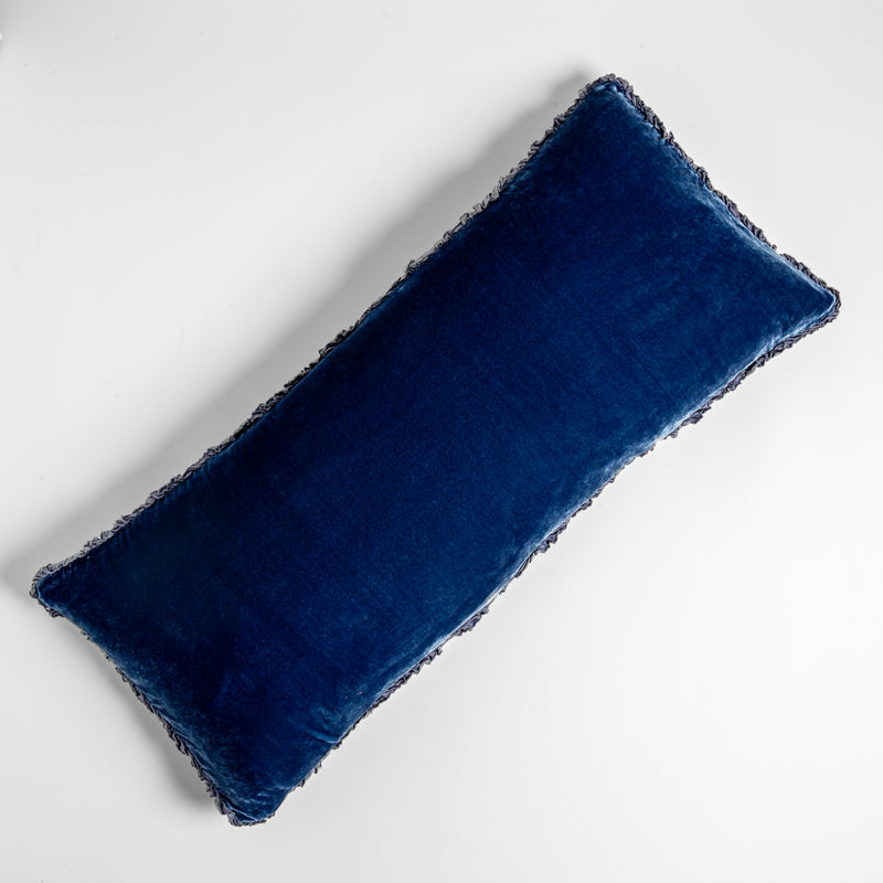Carmen Throw Pillow | Tahoe Blue | pillow laid on a plain white background, petite ruffle detail on all four sides.