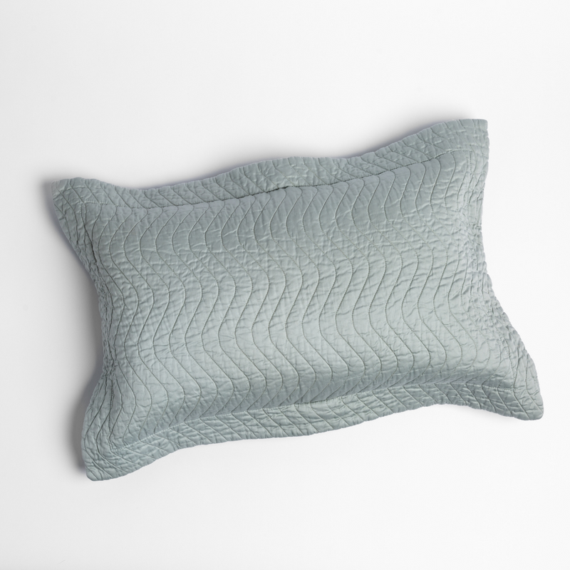 Cirillo Throw Pillow | Eucalyptus | 15x24 quilted cotton sateen throw pillow shot overhead against a white background.
