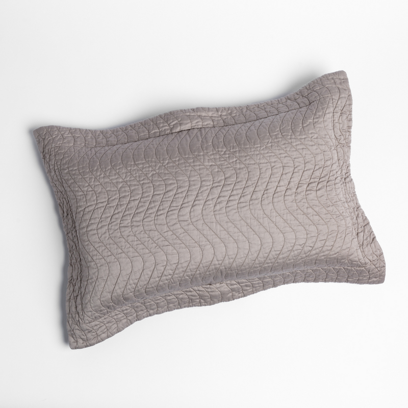 Cirillo Throw Pillow | Fog | 15x24 quilted cotton sateen throw pillow shot overhead against a white background.