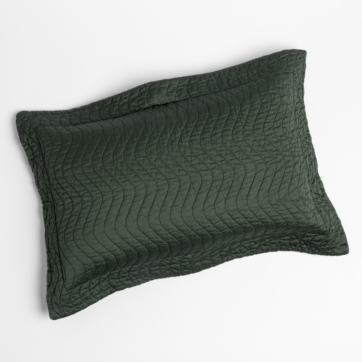 Cirillo Throw Pillow | Juniper | 15x24 quilted cotton sateen throw pillow shot overhead against a white background.