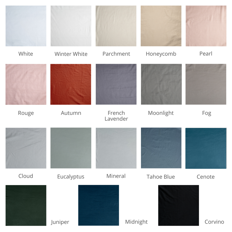 Bria Fitted Sheet | A grid of cotton sateen fabric shown in our current colorway palette.