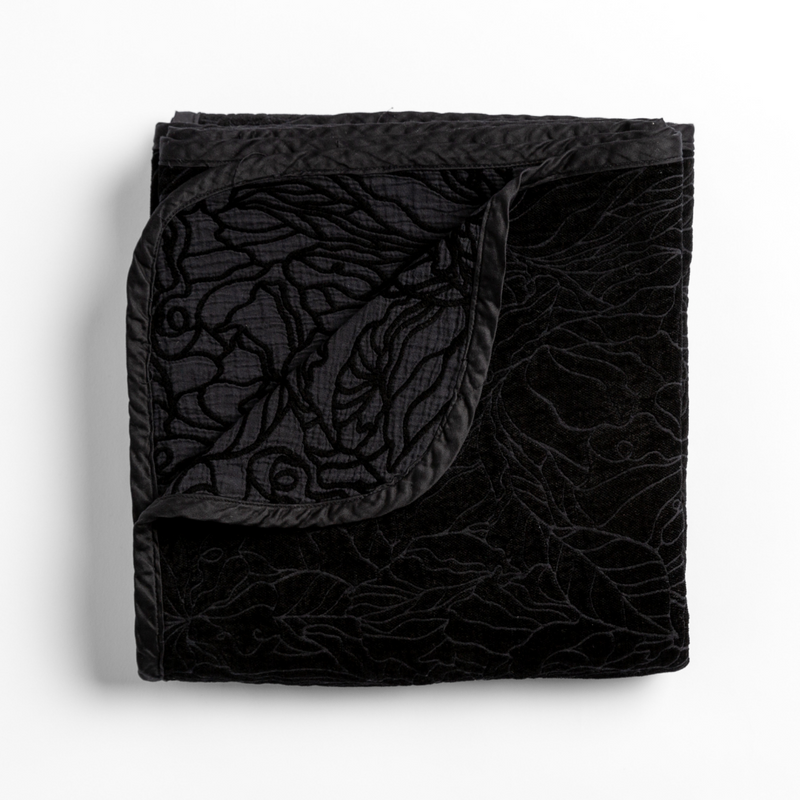 Georgia Blanket | Corvino | folded blanket with its cotton jacquard side visible on the corner foldback against the chenille jacquard side.