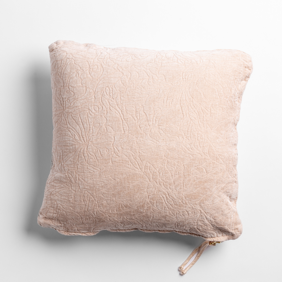 Georgia Throw Pillow | Pearl | chenille jacquard side of a georgia square cushion shown from overhead against a white background.