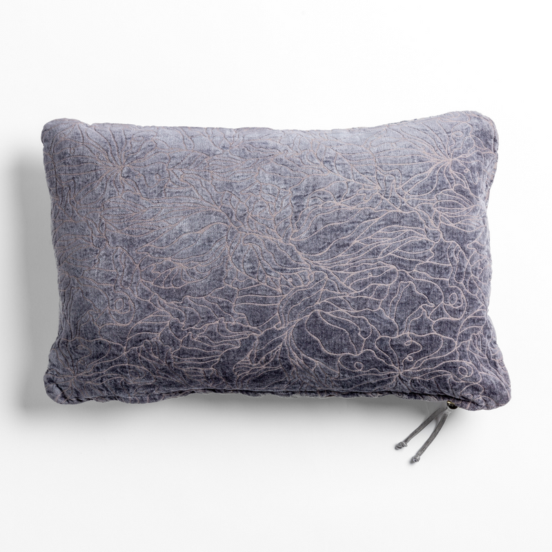 Georgia Throw Pillow | French Lavender | chenille jacquard side of a rectangle throw pillow shown from overhead against a white background.