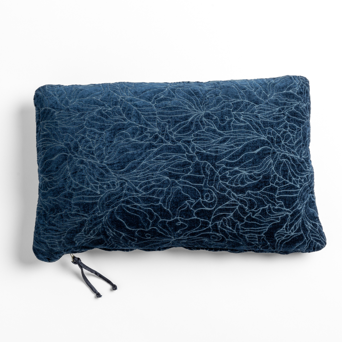 Georgia Throw Pillow | Midnight | chenille jacquard side of a rectangle throw pillow shown from overhead against a white background.