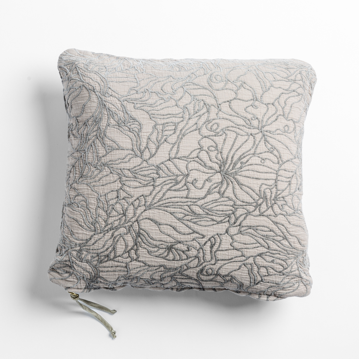 Georgia Throw Pillow | Fog | cotton jacquard side of a georgia square cushion shown from overhead against a white background.