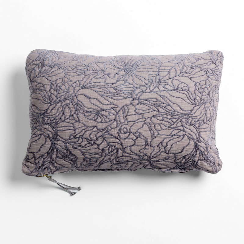Georgia Throw Pillow | French Lavender | cotton jacquard side of a rectangle throw pillow shown from overhead against a white background.