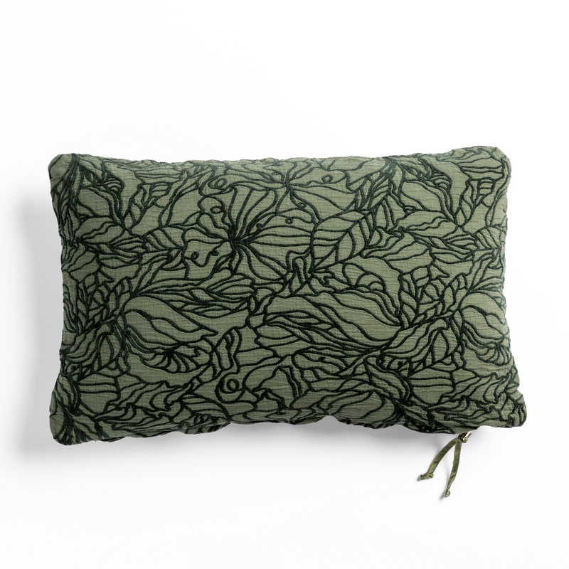 Georgia Throw Pillow | Juniper | cotton jacquard side of a rectangle throw pillow shown from overhead against a white background.