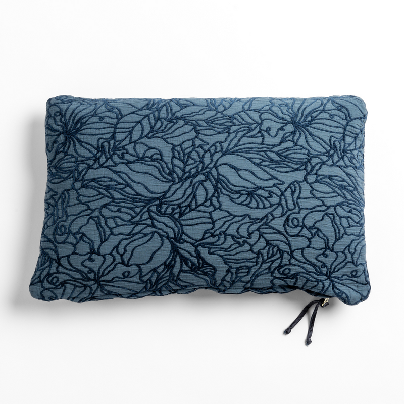 Georgia Throw Pillow | Midnight | cotton jacquard side of a rectangle throw pillow shown from overhead against a white background.