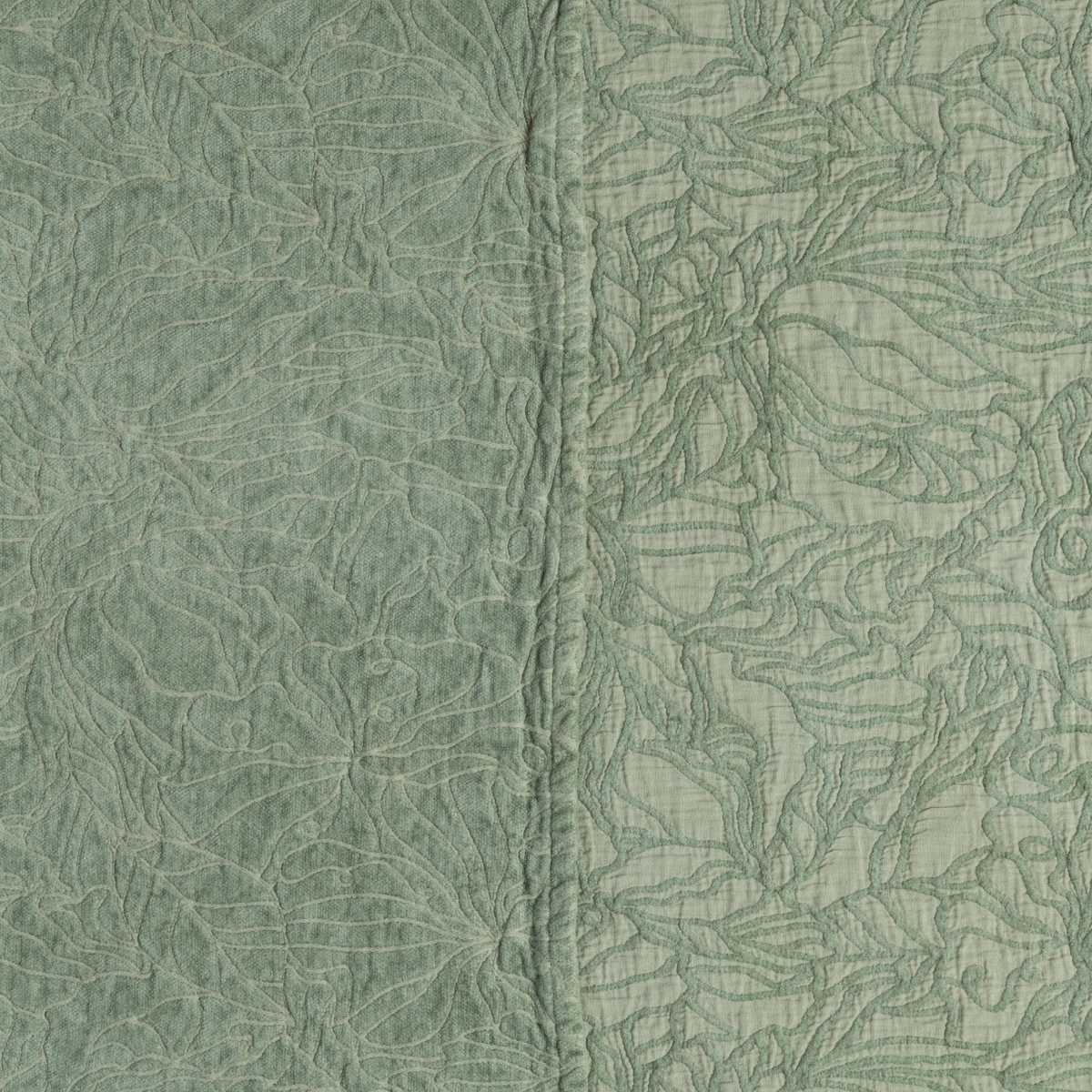 Georgia Sham | Desert Sage | close-up of georgia fabric in desert sage, a serenely elegant green, offering a hushed hue.