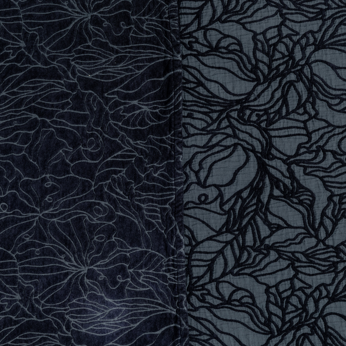 Georgia Sham | Slate | a close-up of cotton chennile jacquard fabric in slate, a polished dusky dark blue