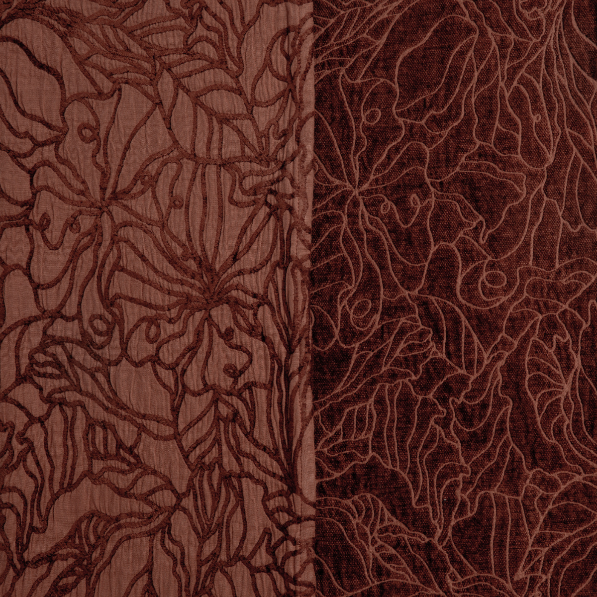 Georgia Throw Pillow | Autumn | georgia fabric shown with the cotton jacquard side on the left and chenille jacquard side on the right in autumn, an earthy pigment akin to terracotta but richer.