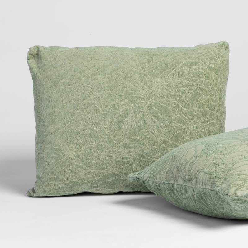 Georgia Sham | Desert Sage | matching shams in desert sage, a serenely elegant green, offering a hushed hue, shown against a plain background.
