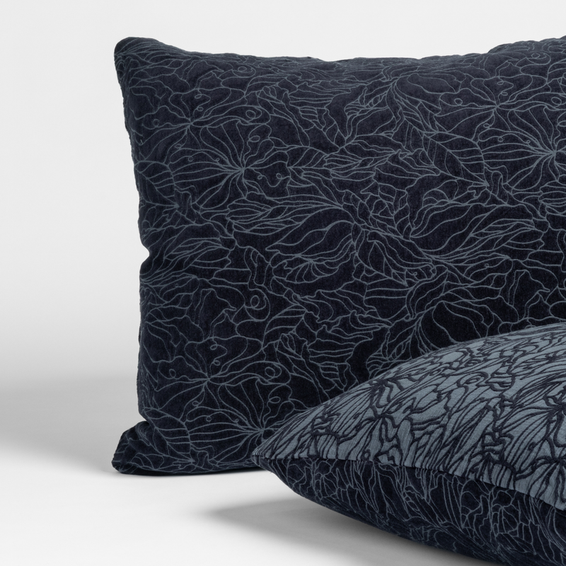 Georgia Sham | Slate | matching pair of vienna shams in slate, a polished dusky dark blue, shown against a white background.