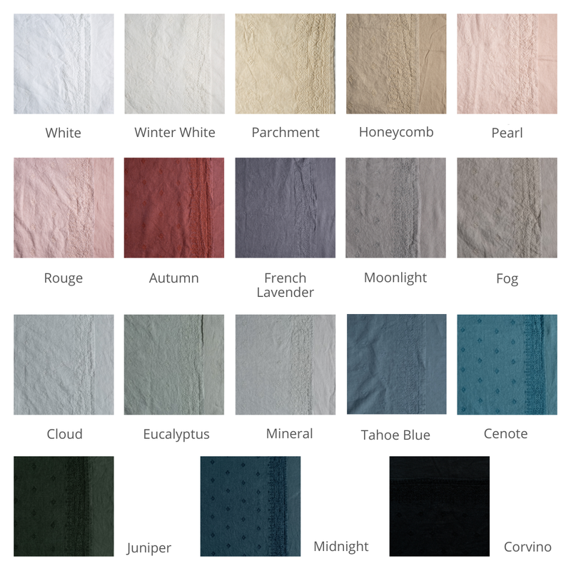 Ines Throw Pillow | A grid of textural cotton embroidery on rich midweight linen fabric shown in our current colorway palette.