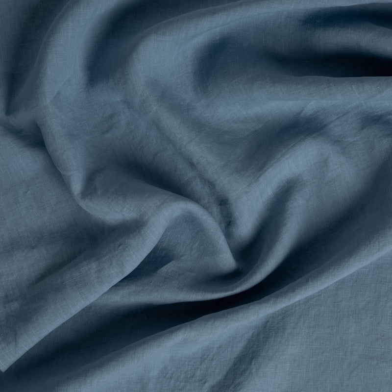 Linen Fitted Sheet | Tahoe Blue | a close up of gently rumpled signature linen fabric.