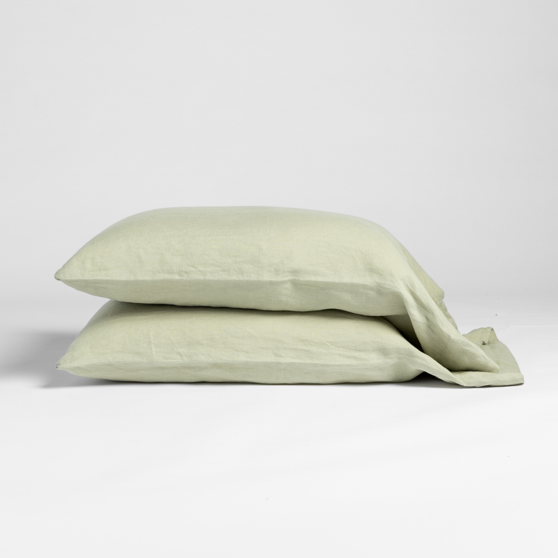 Linen Standard Pillowcase (Single) | Desert Sage | matching pillowcases in desert sage, a serenely elegant green, offering a hushed hue, shown against a plain background.
