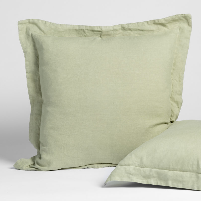 Linen Sham | Desert Sage | matching shams in desert sage, a serenely elegant green, offering a hushed hue, shown against a plain background.
