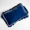 Loulah Throw Pillow | Tahoe Blue | overhead shot of a 15x24 silk velvet pillow with a raw edge ruffle detail.